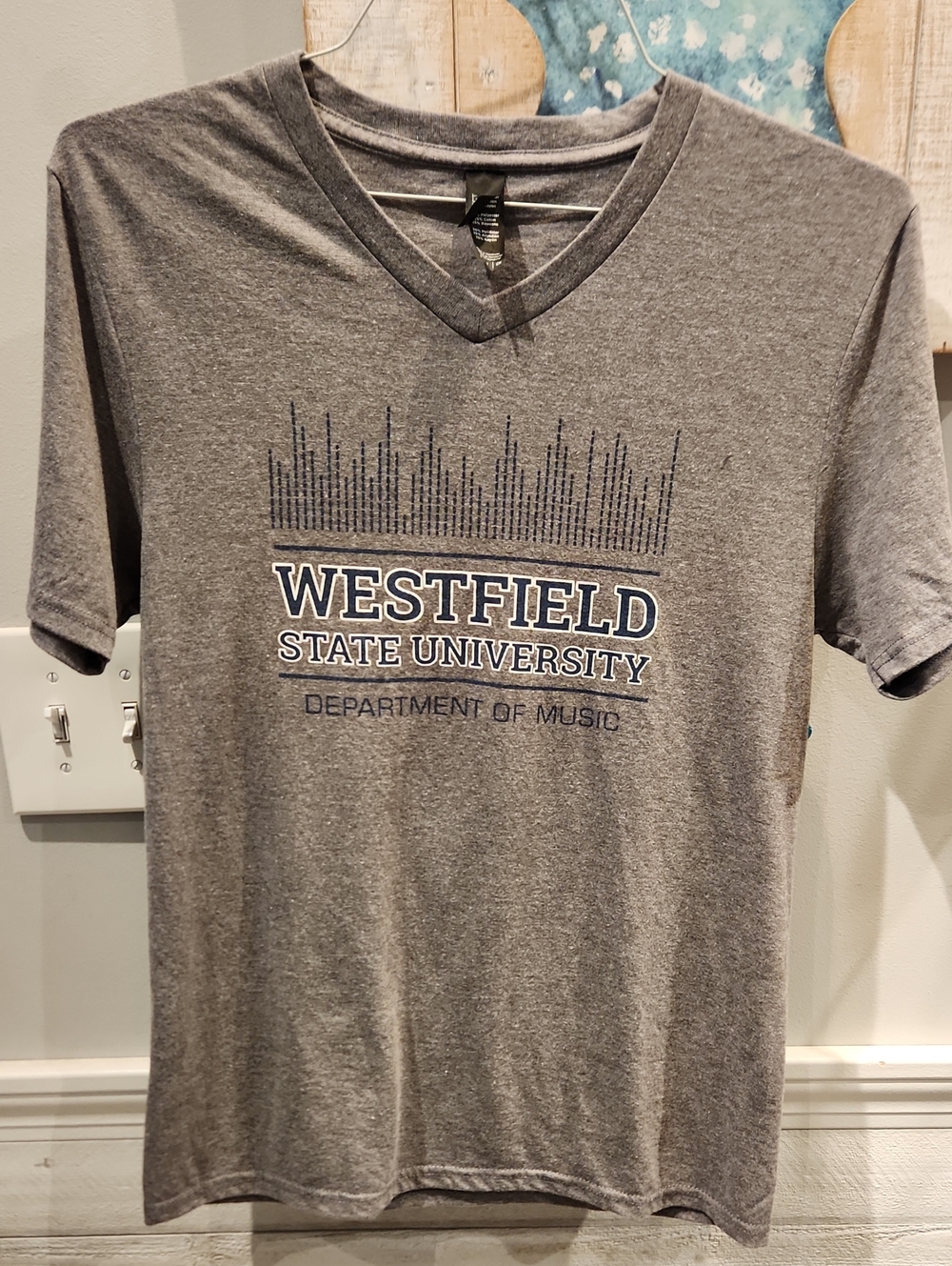 Women's Gray V-Neck T-Shirt -Westfield State Univ. Department of Music Sz S